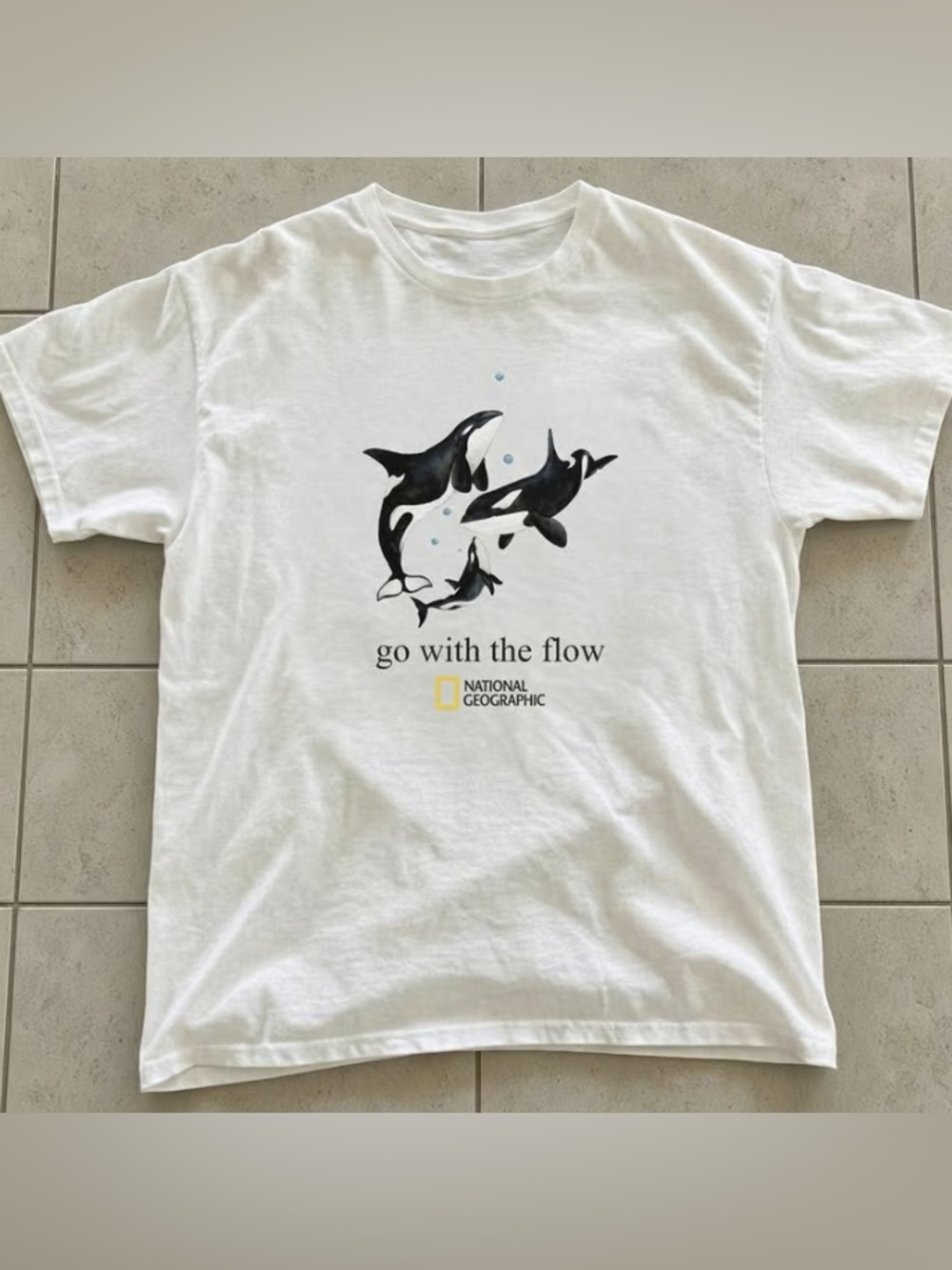 National Geographic Orca Whale Go With The Flow Graphic T-Shirt Ocean Wildlife